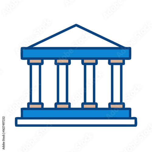 A symmetrical architectural illustration with blue columns, evoking a sense of formality and stability. Featuring a flat design, conveying simplicity.