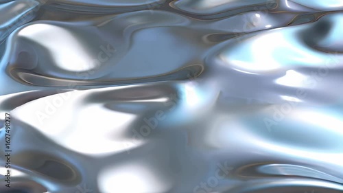 Silver Wave Abstract Background, Smooth Metal Surface Texture with Light Reflections.