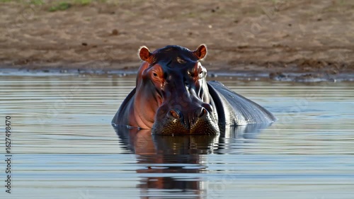 Majestic Hippo Emerging from Water. A Portrait of Tranquility and Wildlife.