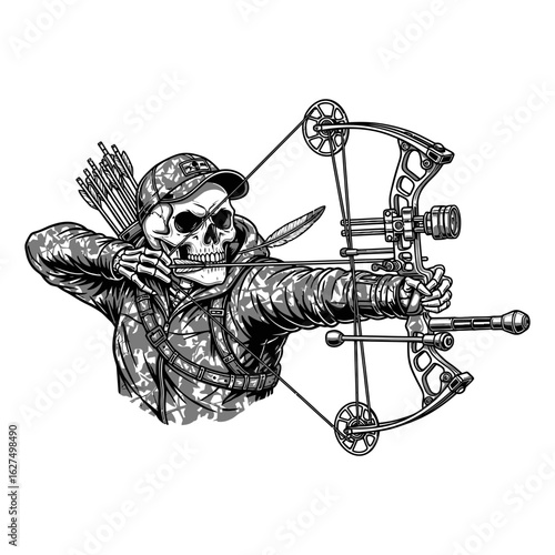skeleton bow archery hunter hunting illustration logo vector image t shirt