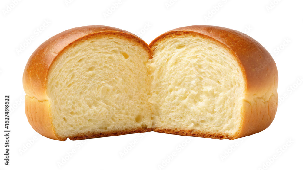 Freshly baked loaf of bread, halved to show the soft crumb isolated on transparent background Freshly baked loaf of bread, halved to show the soft crumb isolated on transparent background