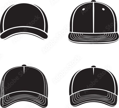 Baseball Cap silhouette set vector illustration isolated on transparent background