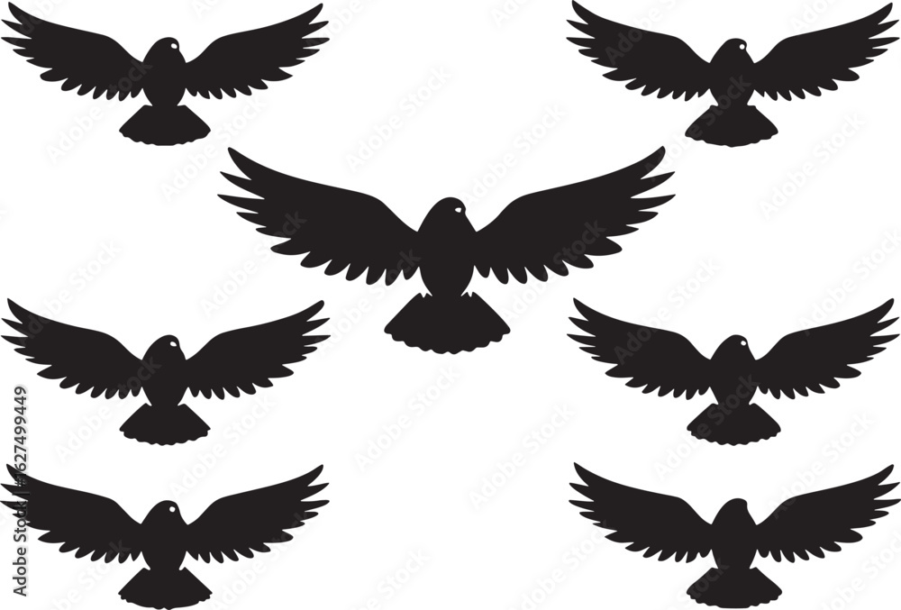 Fototapeta premium Seven black silhouette birds flying in formation freedom