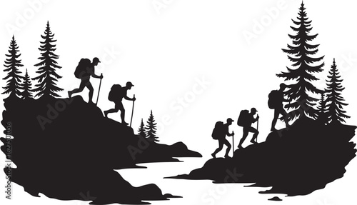 Outdoor Adventure and Mountain Hiking Silhouettes Collection" 