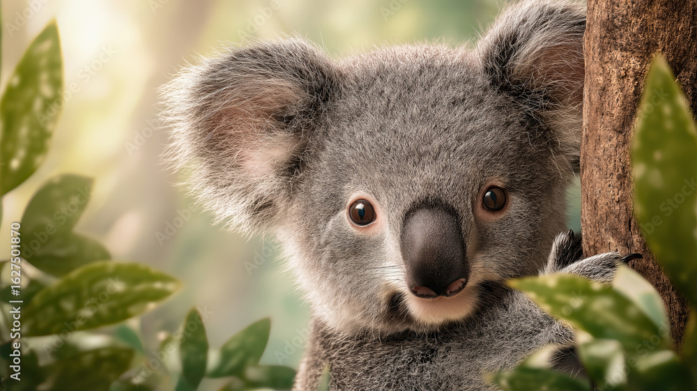 Fototapeta premium Cute Koala Resting on a Tree During Daylight Generative AI