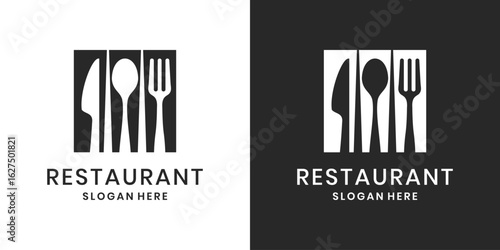 Modern minimalist restaurant logo with knife, spoon and fork