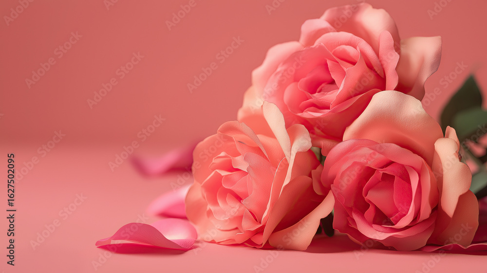 Fototapeta premium Roses on Soft Pink Abstract Background AI Art