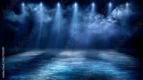 Dramatic Blue Stage Lighting With Reflections