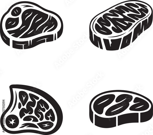Beef Meat Cut silhouette set vector illustration isolated on transparent background
