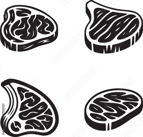Beef Meat Cut silhouette set vector illustration isolated on transparent background