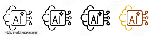 Artificial intelligence icon set in futuristic outline style for machine learning dashboards, robotics UI, and AI systems, featuring multistyle stroke and full color variation set