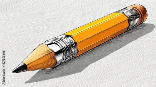 Illustrated Number Two Pencil on White Surface