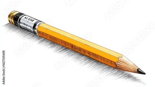 Illustrated Yellow Pencil with Eraser on White Background