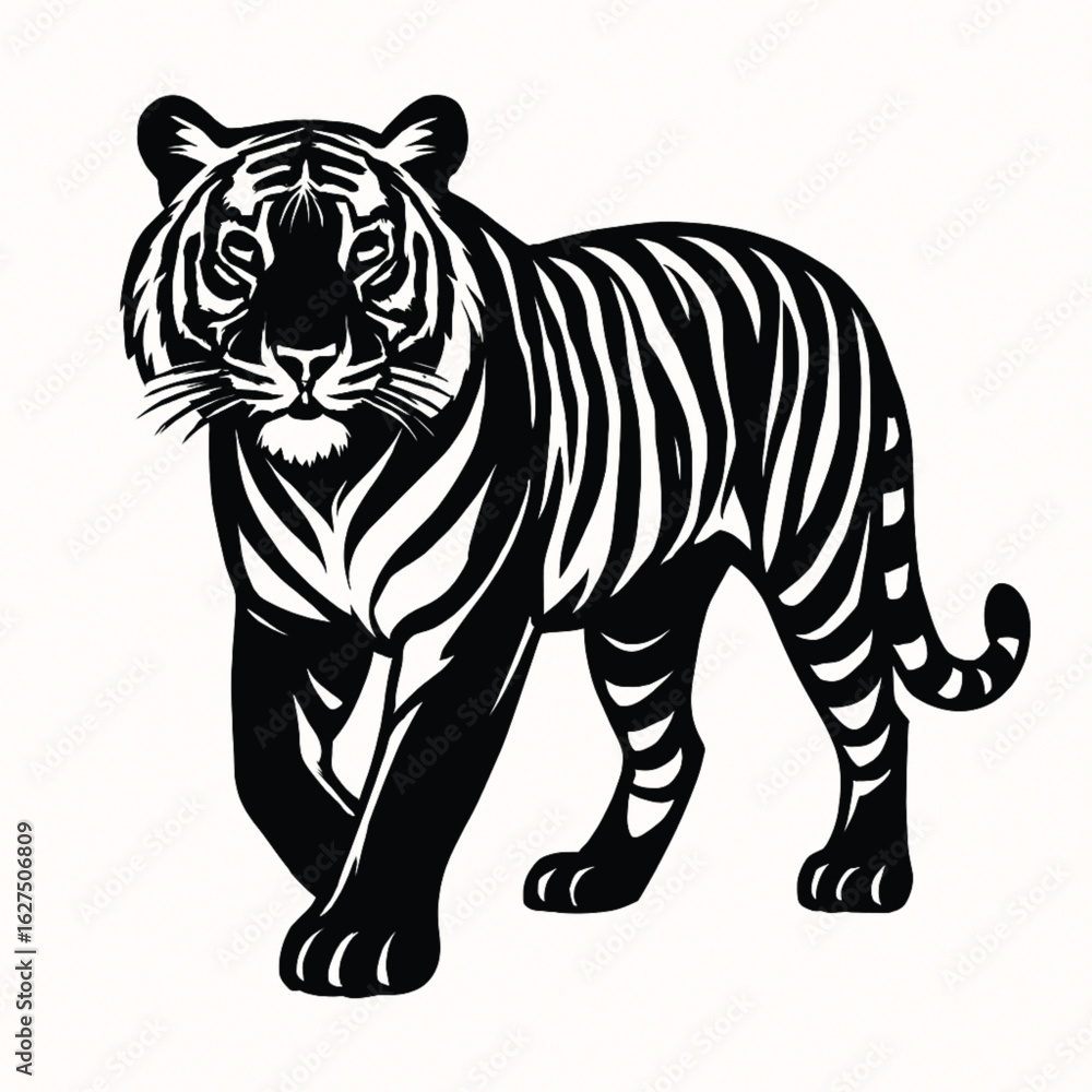 Fototapeta premium Striking Black and White Tiger Illustration, Symbol of Power and Grace