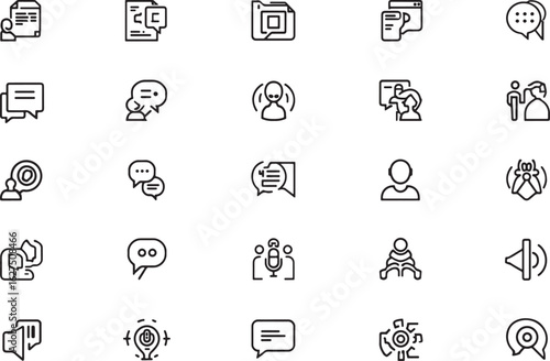 Communication & Interaction Line Icons Set - Chat, Dialogue, Speech Bubble & Social Media