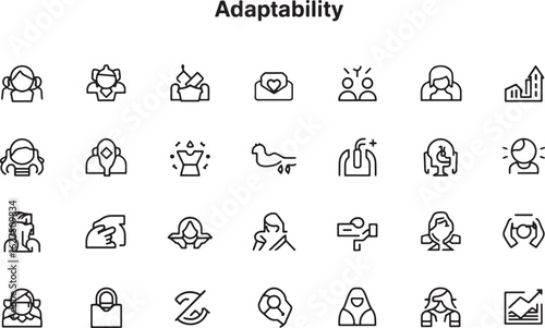 Adaptability & Resilience Line Icons Set - Business, Personal Growth, Change Management Vectors