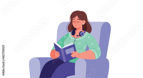 vector of a woman wearing a green sweater recording podcast content