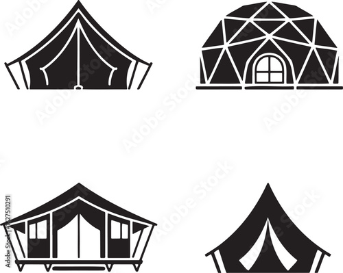 Camping Shelter silhouette set vector illustration isolated on transparent background