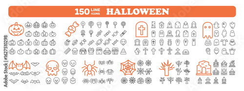 Halloween line icons set. 150 Minimal outline elements on transparent background