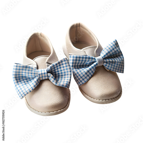 Baby shoes and bow tie PNG on light gray background