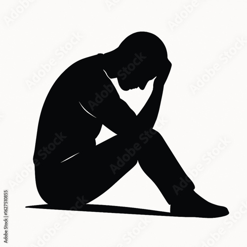 Sad and Depressed Man Sitting Silhouette