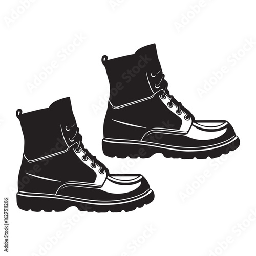 Vector art of two black leather boots isolated on white background