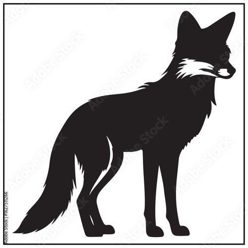 Vector art of silhouette of a fox standing on a white background