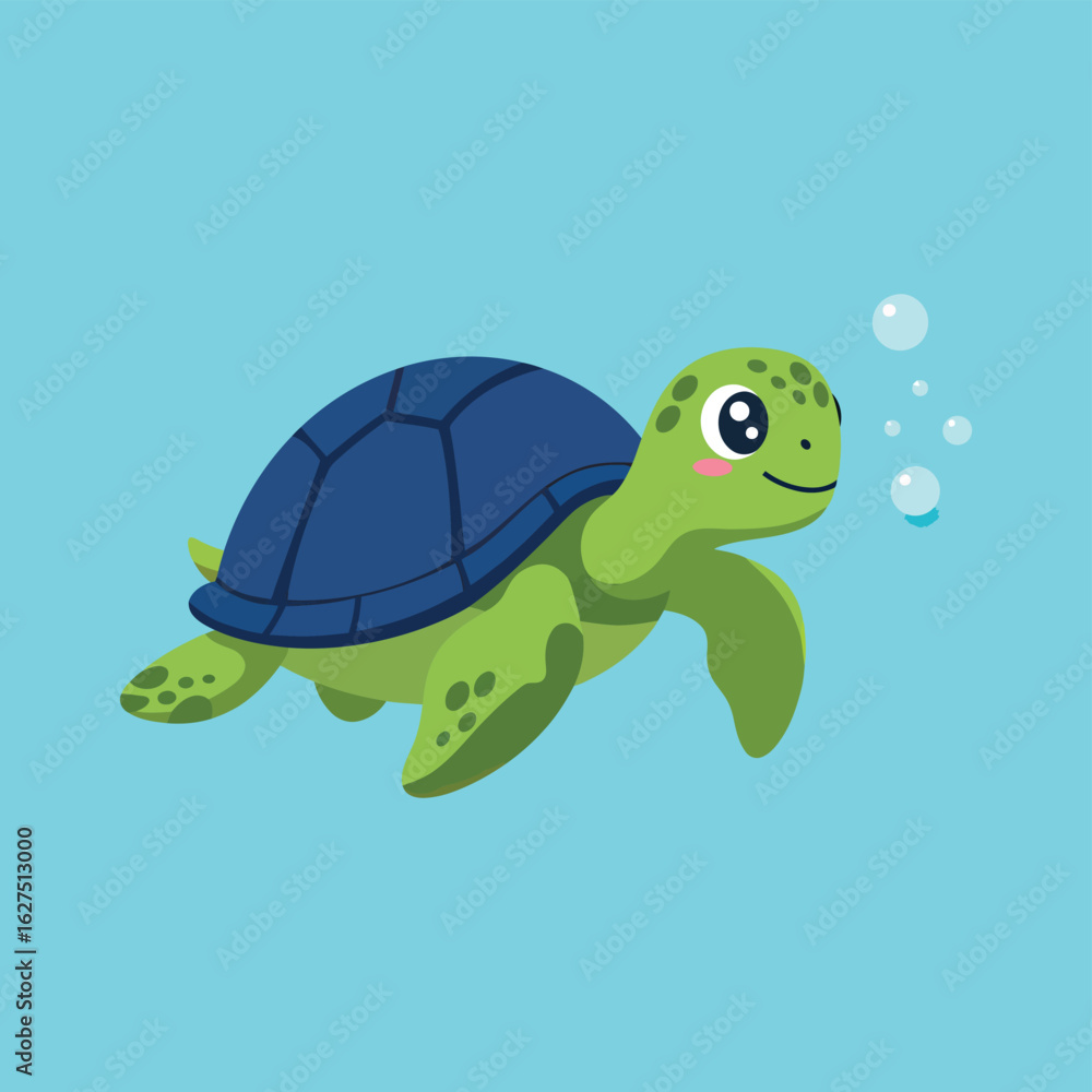 Obraz premium Cute Cartoon Green Turtle Vector illustration