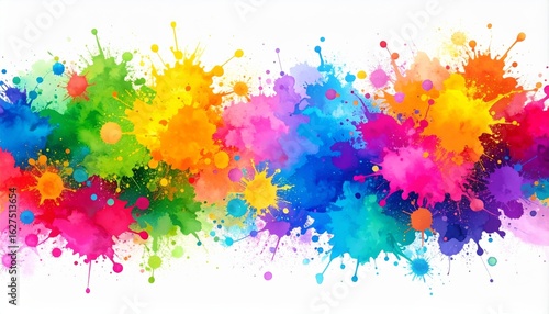 An abstract watercolor background with colorful paint splashes creates a vibrant artistic design
