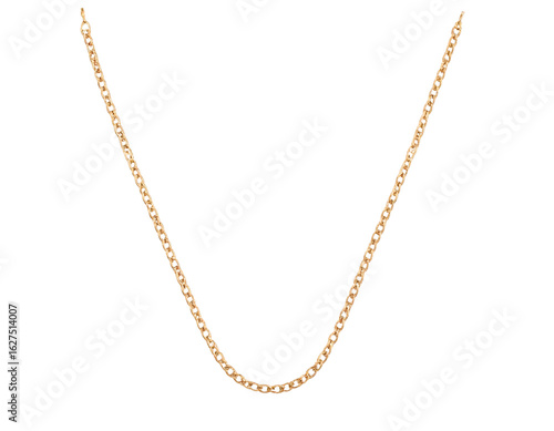 - Dangling Gold Necklace with Delicate Ornate Links and Clasp Detail, Hanging Straight Down, Isolated PNG