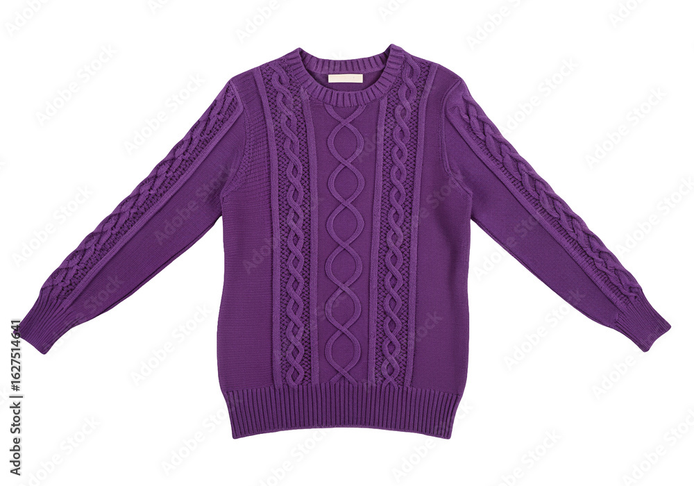 Obraz premium Purple knitted sweater with intricate cable knit design perfect for stylish winter fashion wear