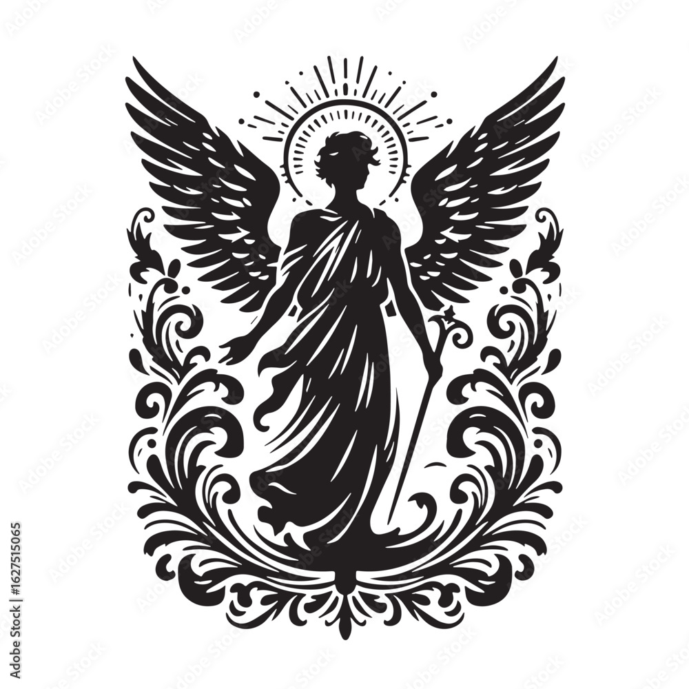 Obraz premium black Angel Silhouette Vector, High Quality Illustration on White Background
