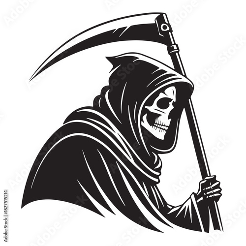 black grim reaper Silhouette Vector, High Quality Illustration on White Background
