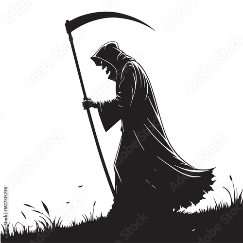 black grim reaper Silhouette Vector, High Quality Illustration on White Background