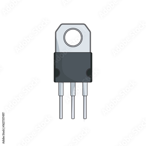 Three-pin transistor or voltage regulator vector, commonly used in electronic schematics and components like power amplifiers, regulators, and switching circuits.