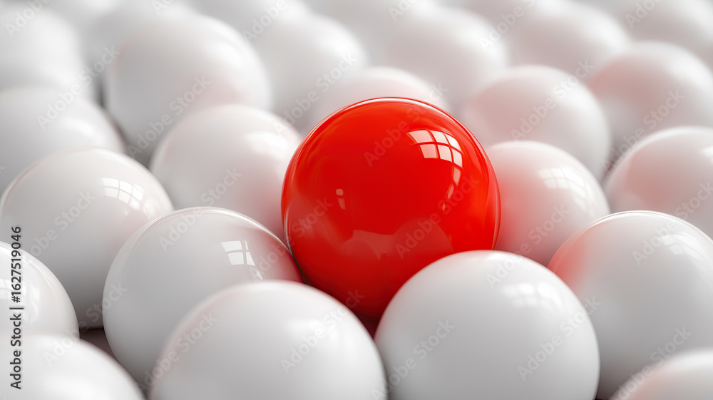 Naklejka premium Red Sphere Stands out Among White Spheres AI