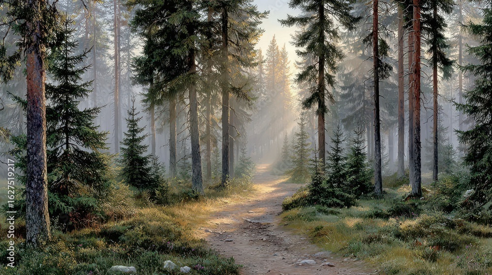 Obraz premium Forest Path in Morning Light
