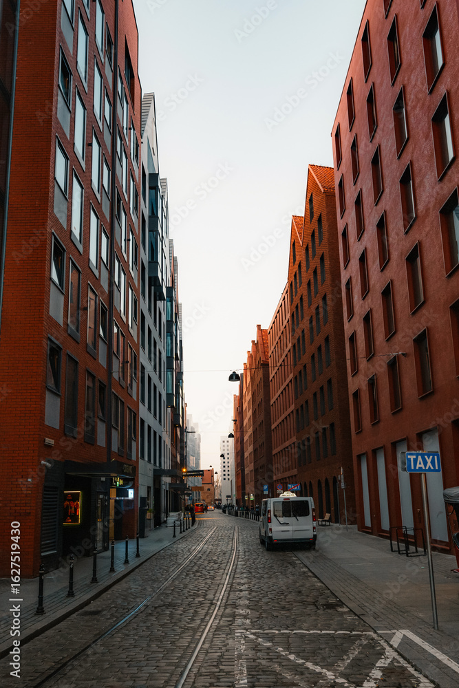 Obraz premium Gdansk with Motlawa river in Poland. New modern architecture in the old part of the city