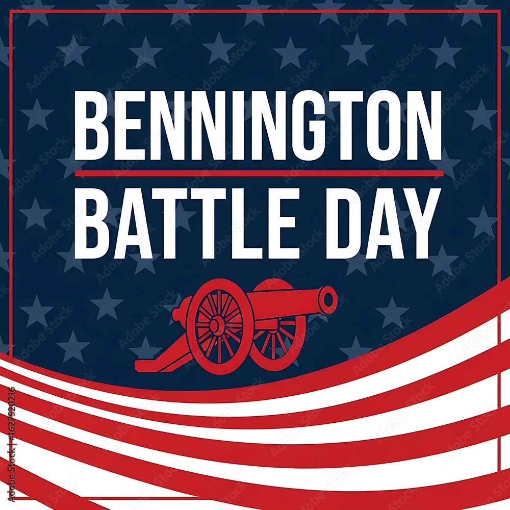 Fototapeta premium Festive Bennington Battle Day Image with Stars, Stripes, and a Symbolic Cannon Honoring American History and Patriotism