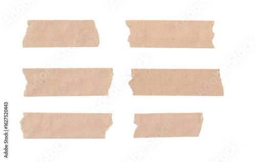 Set of Brown Torn Paper Strips Isolated on White Background