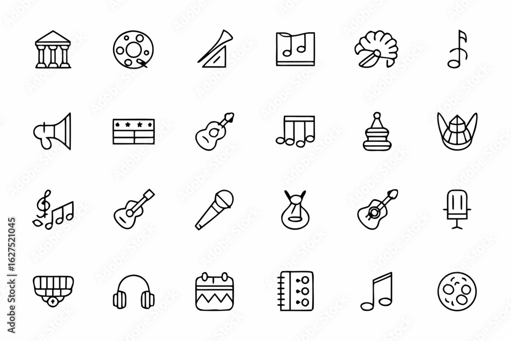 Fototapeta premium A creative pack of line drawings reflecting music school life, with abstract and symbolic interpretations of practice, performance, and teaching.