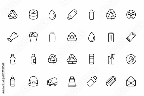A detailed minimalist vector set highlighting both functional and problematic plastic items. Ideal for environmental posters, recycling awareness, and infographics.