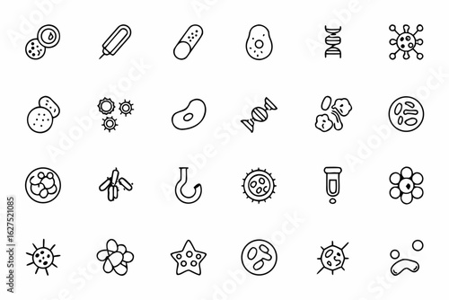 A detailed one-line bundle portraying microbial diversity in elegant strokes — great for STEM resources, e-learning visuals, and lab product branding.