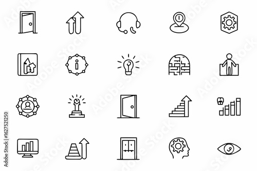 An elegant symbolic line art pack showing business transformation through “value doors” — perfect for startups, training material, and strategy visuals.
