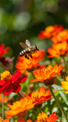 Honeybee on vibrant flowers