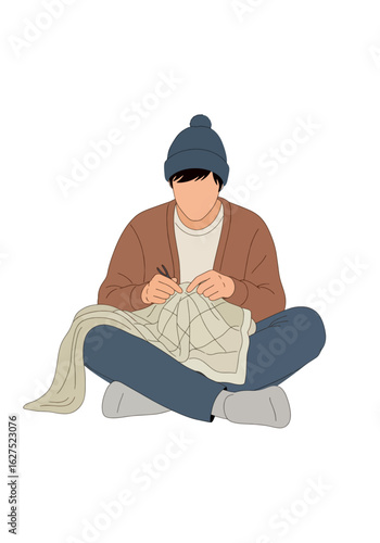 Knitted Comfort: A Minimalist Illustration of a Relaxed Knitter