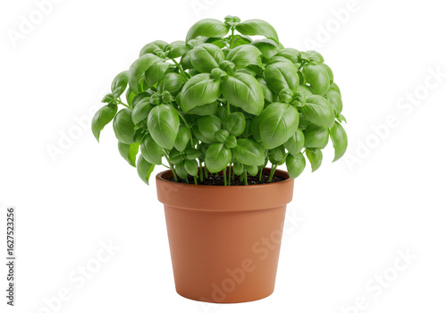 Wallpaper Mural Lush green basil plant in a terracotta pot, set against a bright kitchen background Torontodigital.ca