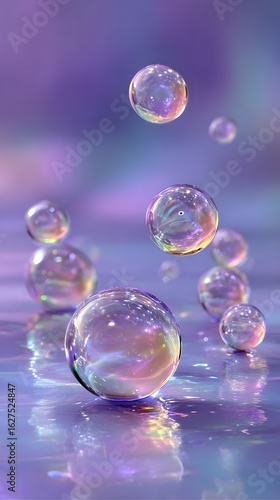 Wallpaper Mural Iridescent Bubbles Floating Above Reflective Surface, Dreamy Purple Hues, Ethereal Light Torontodigital.ca