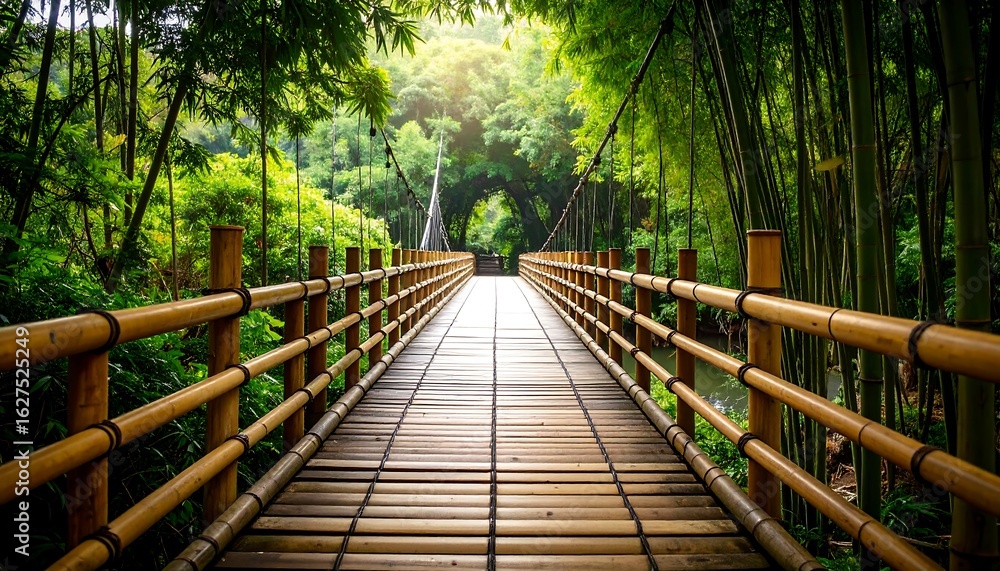 Obraz premium Tranquil bamboo bridge through lush forest