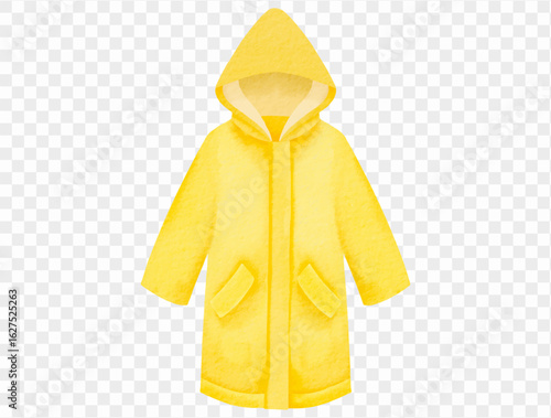 Watercolor illustration of yellow children's raincoat in isolated style. Vector.